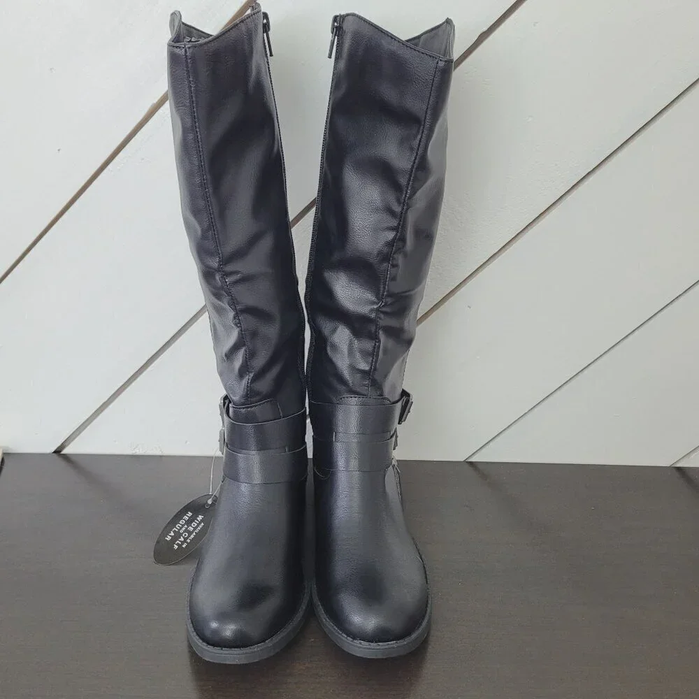 NWT Style & Co Womens Malliaa Knee-High Black Boots 6M  Buckle Straps